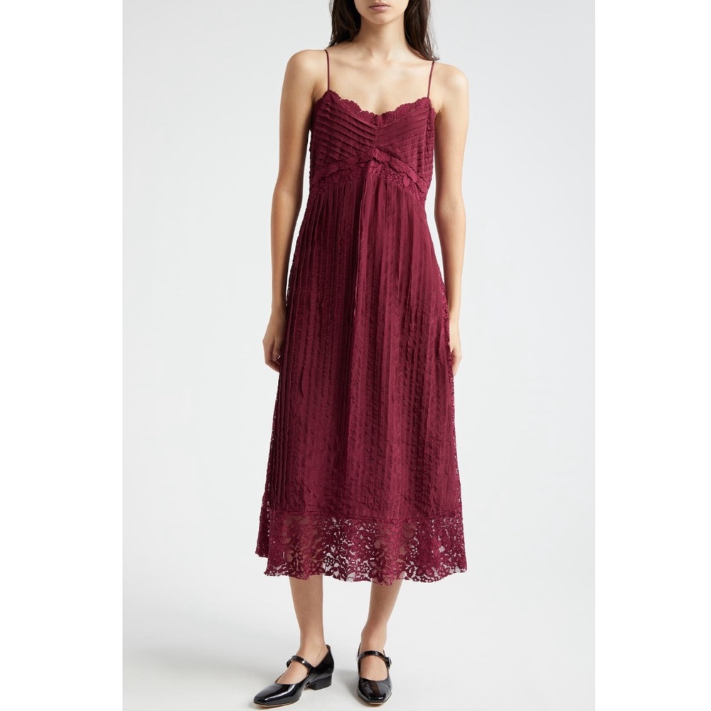 Farm Rio Purple Lace Sleeveless Empire Waist Midi Dress Size Medium